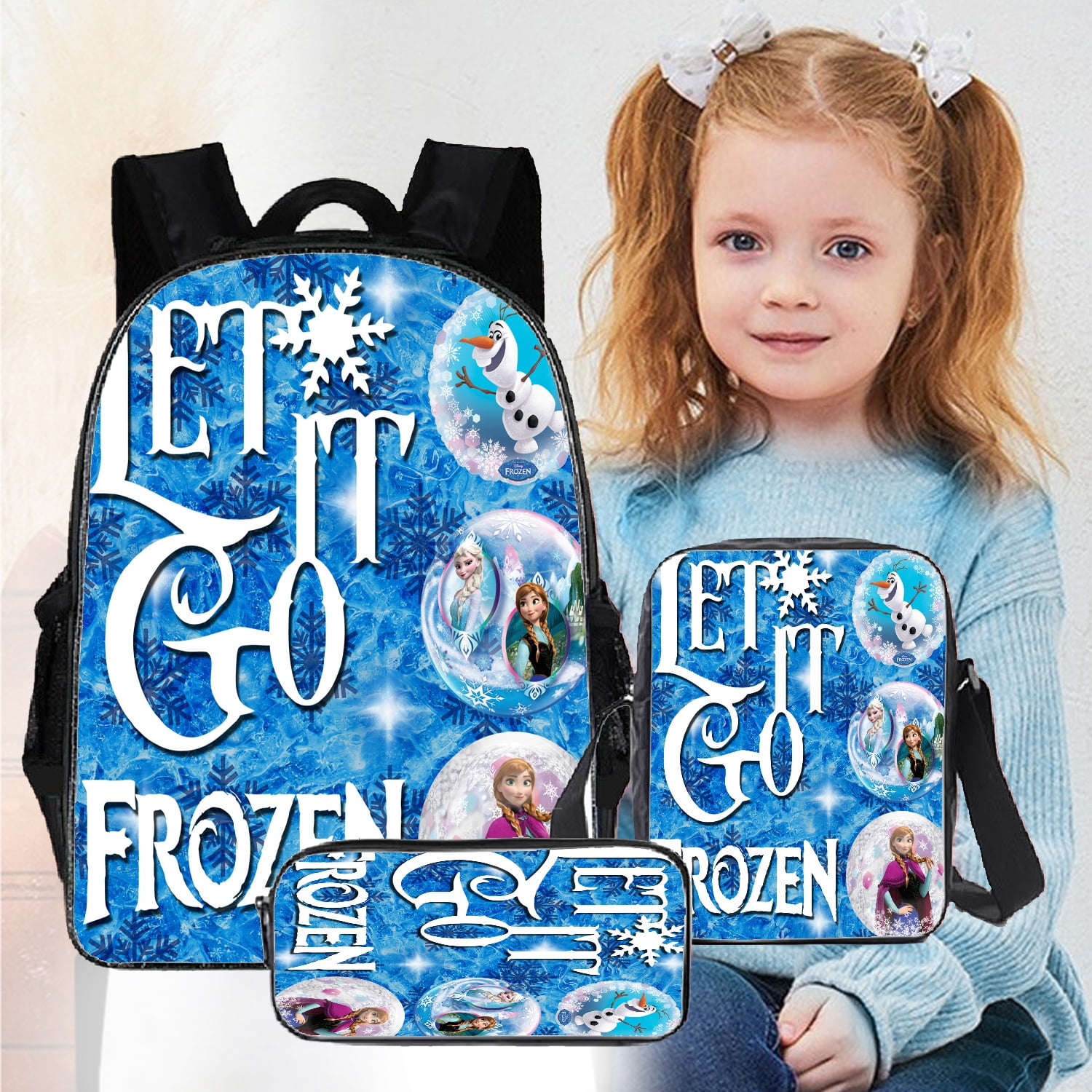 Set of 3 Kawaii Prinches Elsa Laptop Backpack Women,Preschool Backpack,Backpack Lunch Bag and