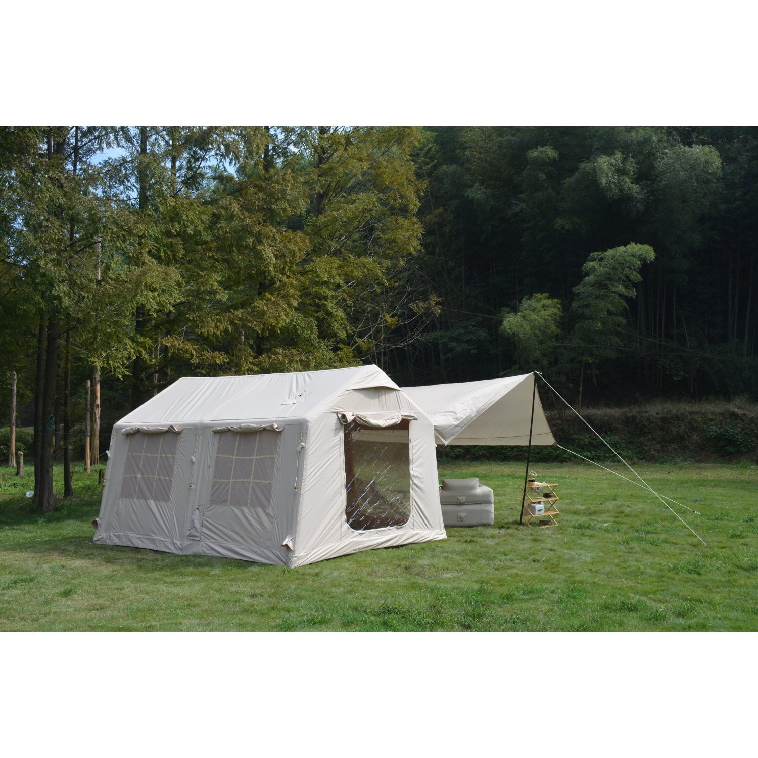 Miekor Furniture 9.8 x13ft with canopy, Inflatable Camping Tents with Hand Pump, Air Glamping Tents, Easy Setup Waterproof and Windproof Blow up Tent Beige 33201