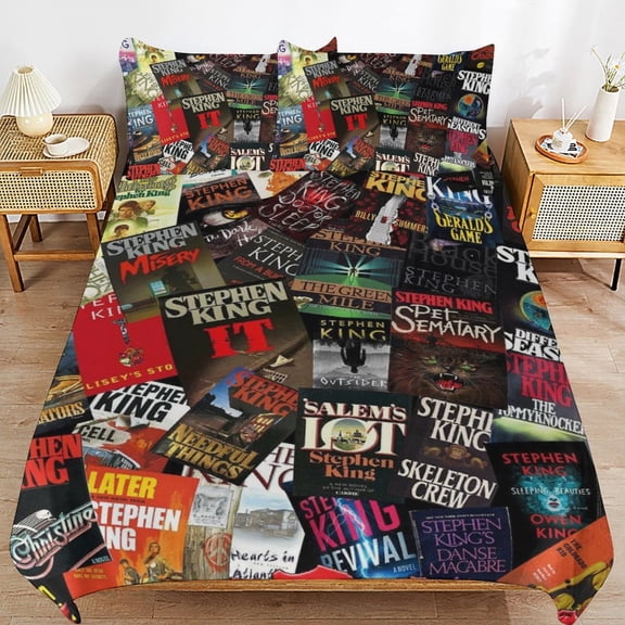 3 Piece Comfortable Bedding Set Stephen King Book Cover Collage Duvet Cover Twin Bed with 2 Pillowcase 86"x70"
