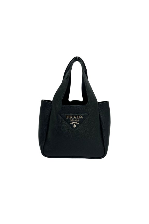 Pre-Owned PRADA Vitello Daino Triangle Logo Hardware Leather Handbag Mini Tote Bag Black 30225
