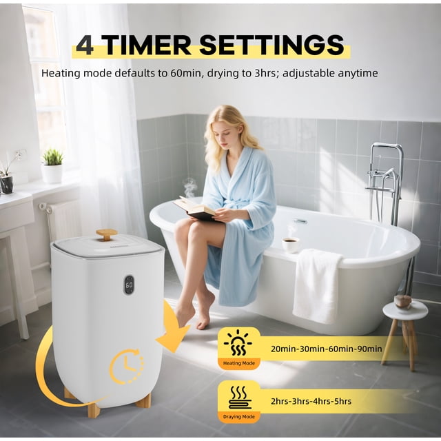 Portable 35L Electric Towel Warmer Bucket for Bathroom – Collapsible Design, Heating & Drying Modes, LED Display, Timer, Auto Shut-Off – Compact Hot Towel & Blanket Dryer for Home, Spa, Travel