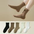 thumbnail image 4 of 5 Pairs Womens Casual Ruffle Trim Ribbed Knitted Dress Socks Soft Breathable Stretchy Frilly Ankle Socks for Daily Use, 4 of 8