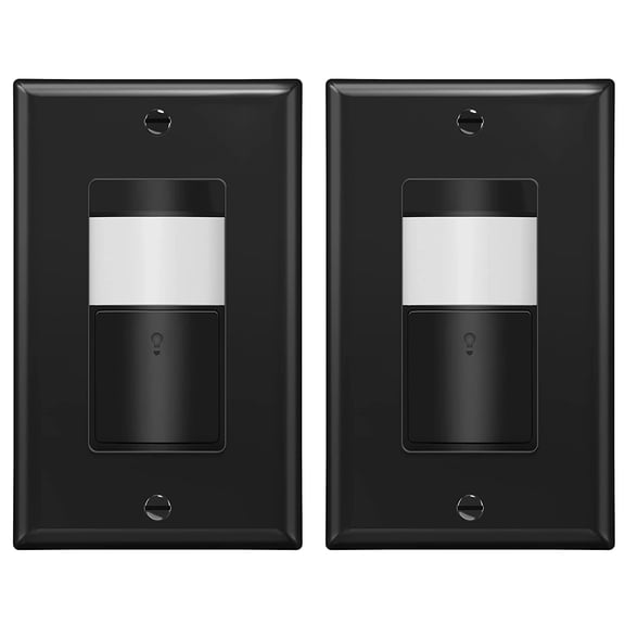 TOPGREENER Motion Sensor PIR Light Switch, Occupancy & Vacancy Modes, No Neutral Required, Operable Without Ground Wire, 1.25A, 150W Dimmable LED, Single Pole, TDOS5-KM-BK, Black 2-Pack