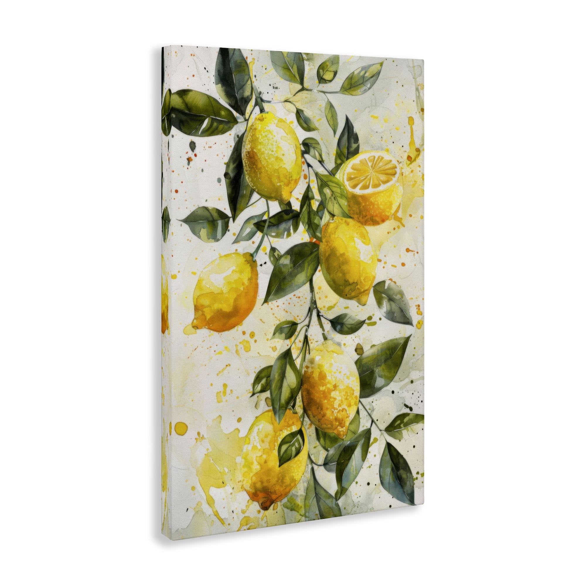 Stupell Industries Lemon Watercolor Splashes Food & Beverage Painting Wrapped Canvas Art Print Wall Art, 16 x 24