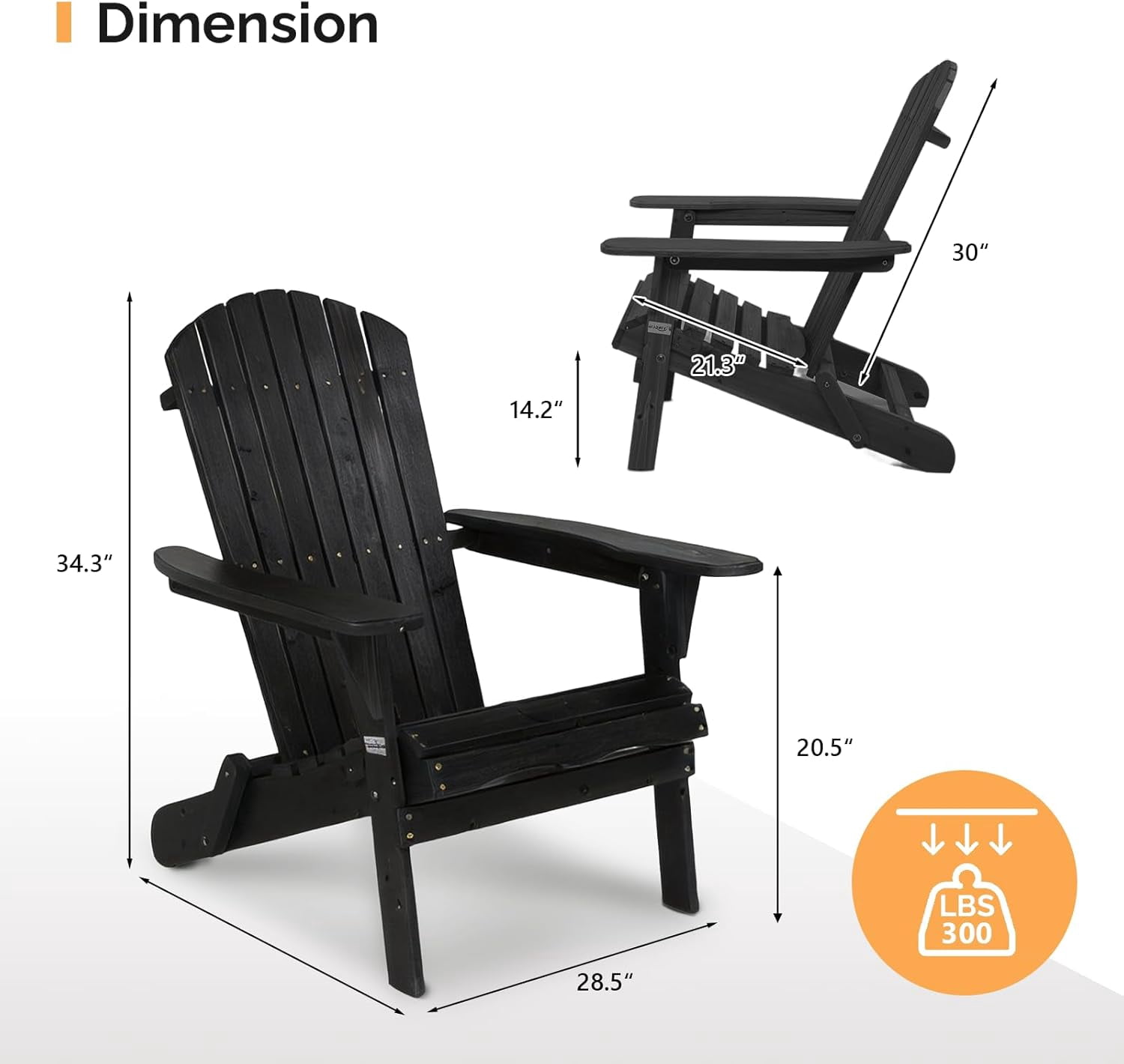 PEXMOR Folding Adirondack Chair Set of 2, Wood Accent Fire Pit Chair, Outdoor Patio Lounge