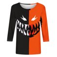 thumbnail image 4 of Virmaxy Womens 2024 Halloween Irregular Printed Round Neck Sleeve 3/4 Sleeve T-Shirt Tops Seven Sleeve Crew Neck Tops/Shirts Black-8 S, 4 of 4