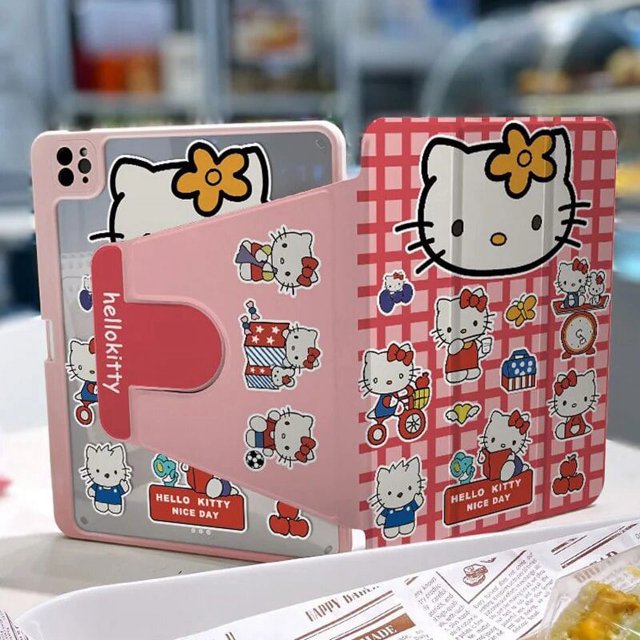 Sanrio Hello Kitty Étui Ipad Kawaii Air5 avec Emplacement pour Stylo Anti-Flexion Rotation Mini Anti-Chute 10.2 Pouces Étui Ipad Cadeau Fille Wandao RJ