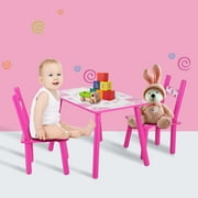 Wooden Table and Chair Set,Yosoo 3 Pieces Wooden Toddler Activity Chair Set Kids Childs for Studying Painting Home School(1 Table with 2 Seats)