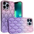 thumbnail image 5 of Designed for Apple iPhone 15 Fashion Flower Design Sparkle Glitter Shimmer Rhinestone Bling Floral Accents, Leather Texture TPU Phone Case Cover - Light Pink /Light Purple, 5 of 7