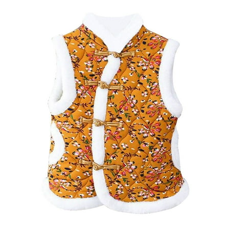 

Toddler Baby Girl Boy Coat Quilted Chinese New Year Kids Floral Vest Jacket Outfits Traditional Tang Outerwear Stinky G Puffy Coats