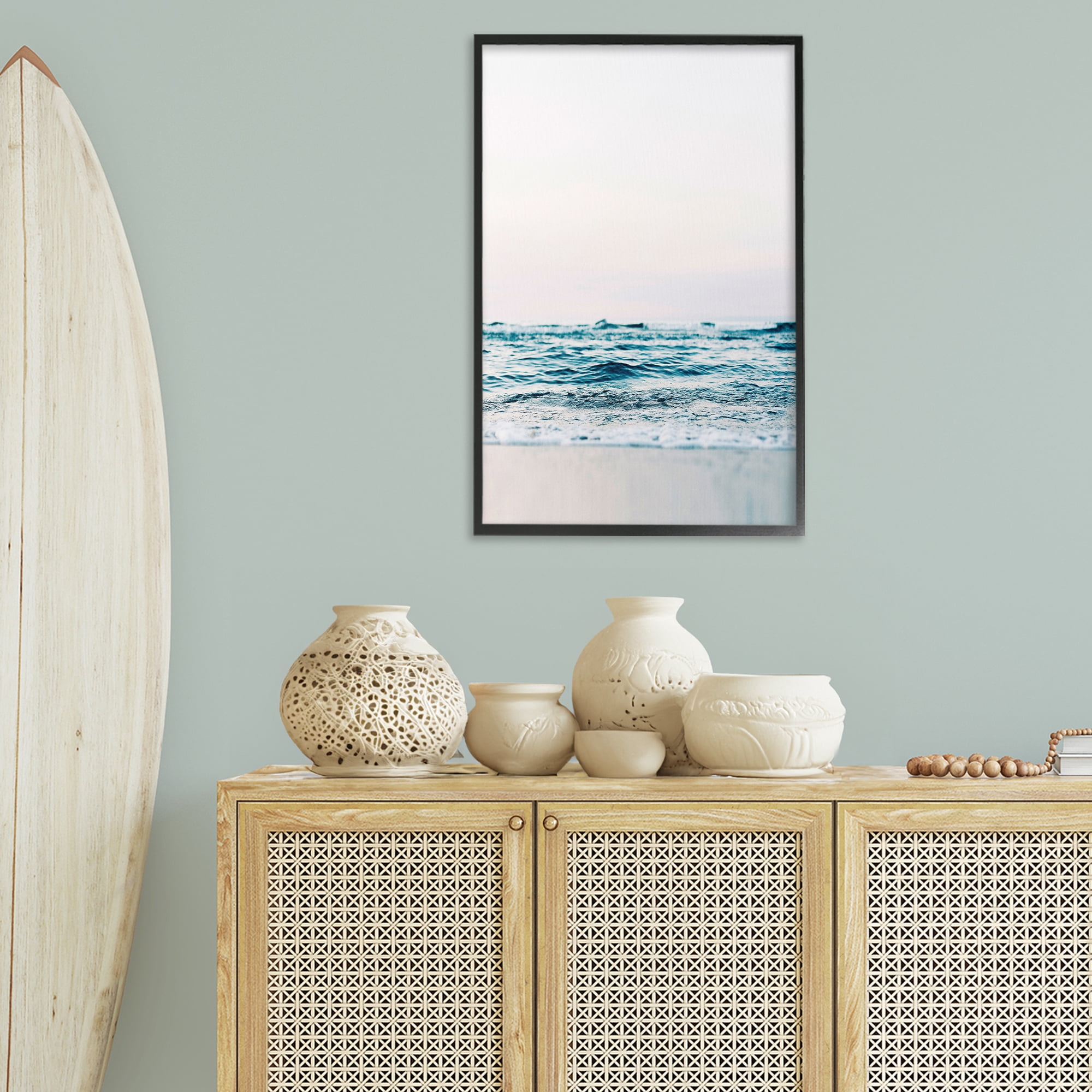 Stupell Industries Subtle Beach Waves Coastal Photography Black Framed Art Print Wall Art, 20 x 30