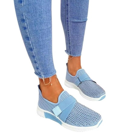 

Spring Hook-and-loop Sneakers Women Casual Breathable Mesh Slip-on Sneaker Walking Sports Shoes Blue 43
