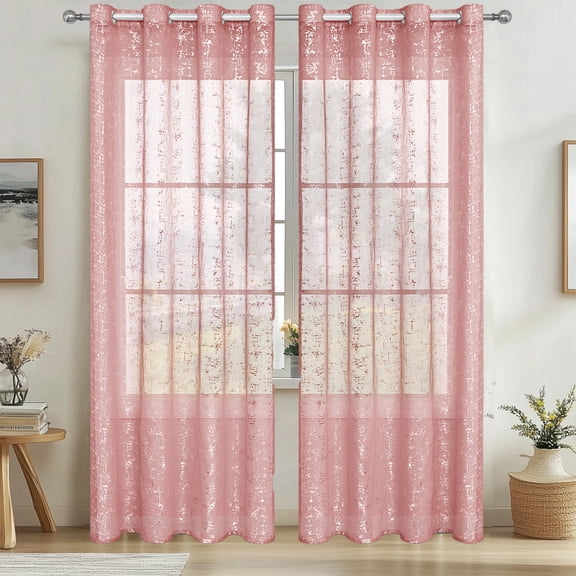 Curtains for Living Room Curtains for Bedroom White Curtains Sheer Window Drapes Silver Foil Pattern Light Filtering Grommet Top Panel Soft Sheer Fabric Decorative Window Treatment