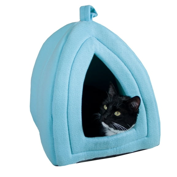 Cat House Indoor Cat Bed with Removable Foam Cushion, Plush Cat Tent Bed for Small Pets, Comfortable Cozy Hideaway for Cats, Kittens, Rabbits, Guinea Pigs, Ferrets, Hedgehogs, by PETMAKER (Blue)