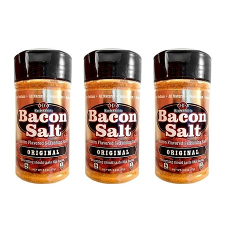 Bacon Flavored Salt Original Bacon Salt - 3 PACK + STICKER - J&D's Low Sodium All Natural Bacon Flavored Seasoning Salts ()
