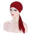thumbnail image 1 of Women Headwear Pre-Tied Adjustable Chemo Pirate Cap Cancer Head Scarf Muslim Turban Hair Loss Hat WINE RED, 1 of 1