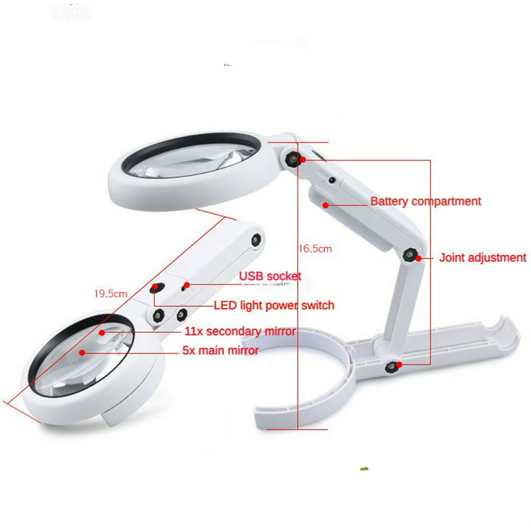 Magnifying Glass 30X 40X with Light and Stand, Handheld Standing LED  Illuminated