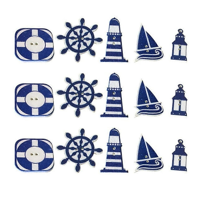 50 Pcs Wood Crafts Kids Handmade Wooden Button Small Wooden Button Buoy Buttons Lighthouse Button