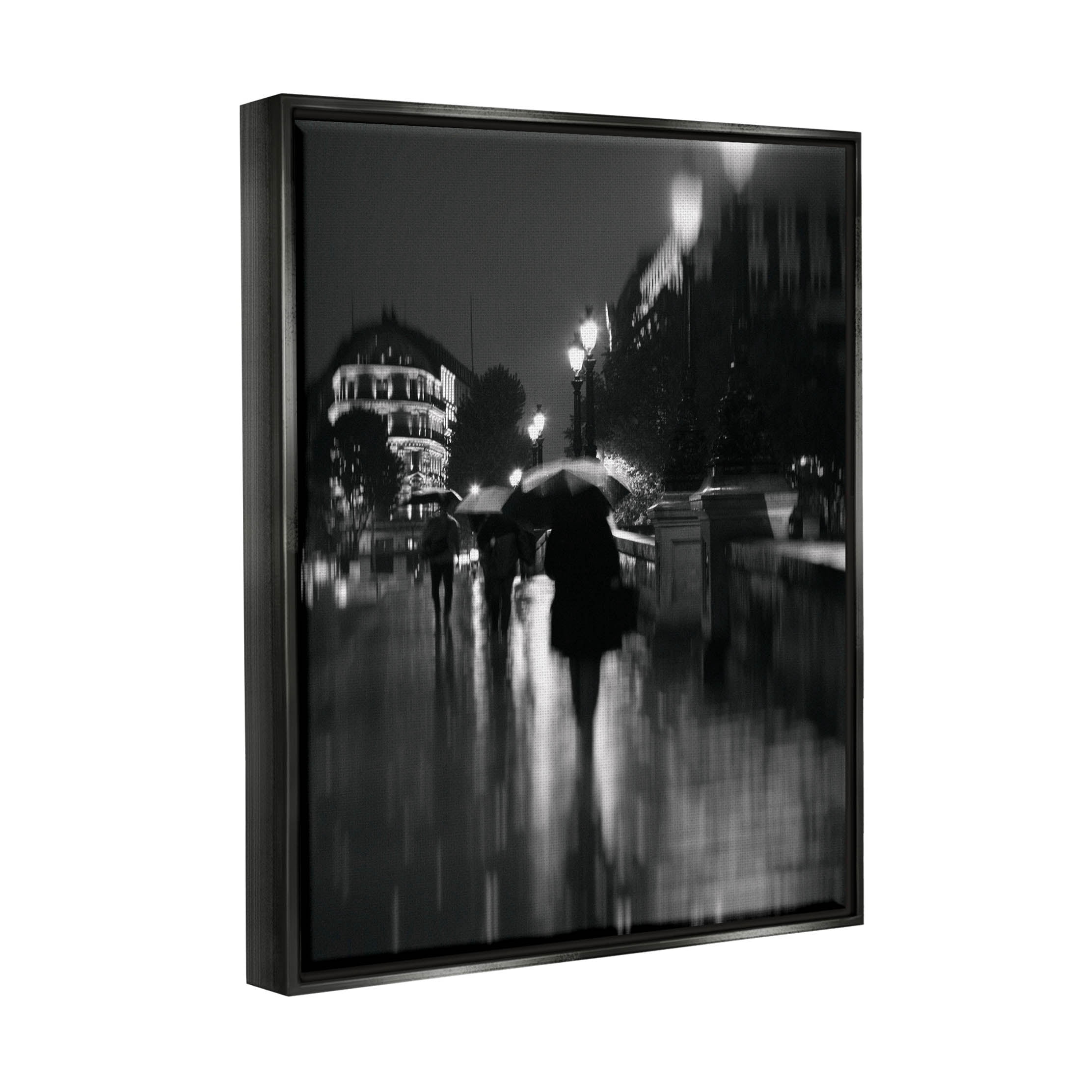 Walking In Rain Urban Buildings Town & City Photograph Jet Black Framed Art Print Wall Art