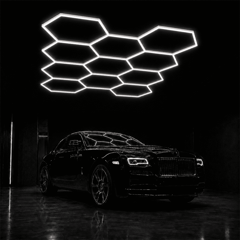 11Hexagon-47Pack LED Garage Lights, Large Panel 6500K Ultra Bright Ceiling Light for Garage, Workshop & Industrial Lighting, Car Detailing Shop,Bright Ceiling Lights, Basement, Gym,Durable
