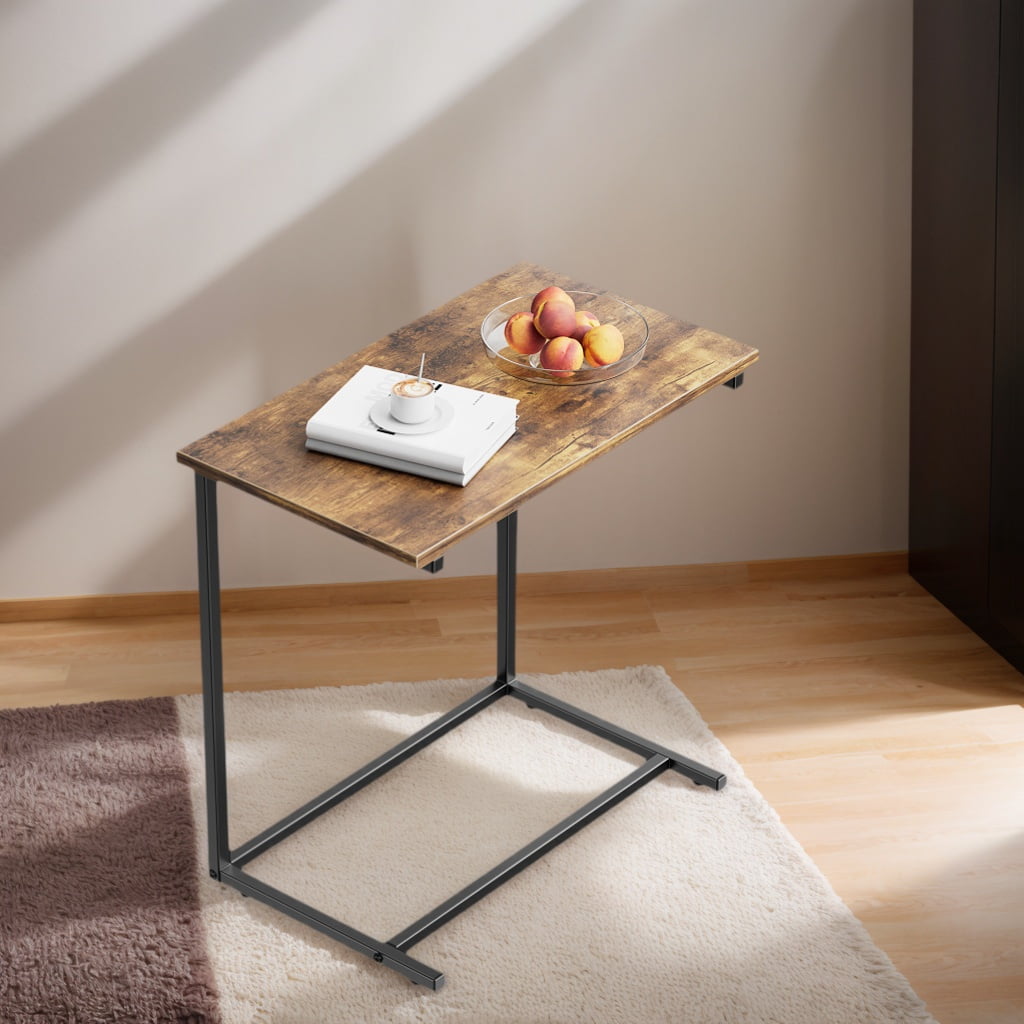 C Shaped End Sofa Table, Vintage Side Couch Table for Living Room