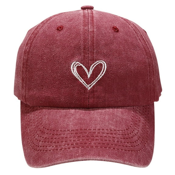 Peichun Unisex Classic Vintage Washed Heart Hats Summer Soft Top Comfy Breathable Simple Heart Embroidery Casual Baseball Cap for Men Women 2026 Fashionable Accessory Red One Size