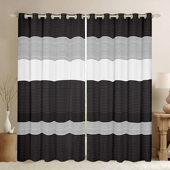 Erosebridal Geometric Stripes Curtains Pack of 2 (42Wx63L),Black White Black Out Curtains,Abstract Artwork Curtains for Living Room,Lines Room Decoration