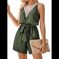 thumbnail image 2 of Mono Corto Sexy de Verano para Mujer con Cuello en V, Sin Mangas, Informal, con Lazo en la Cintura y Bolsillo, 2025 Verde L, 2 of 8