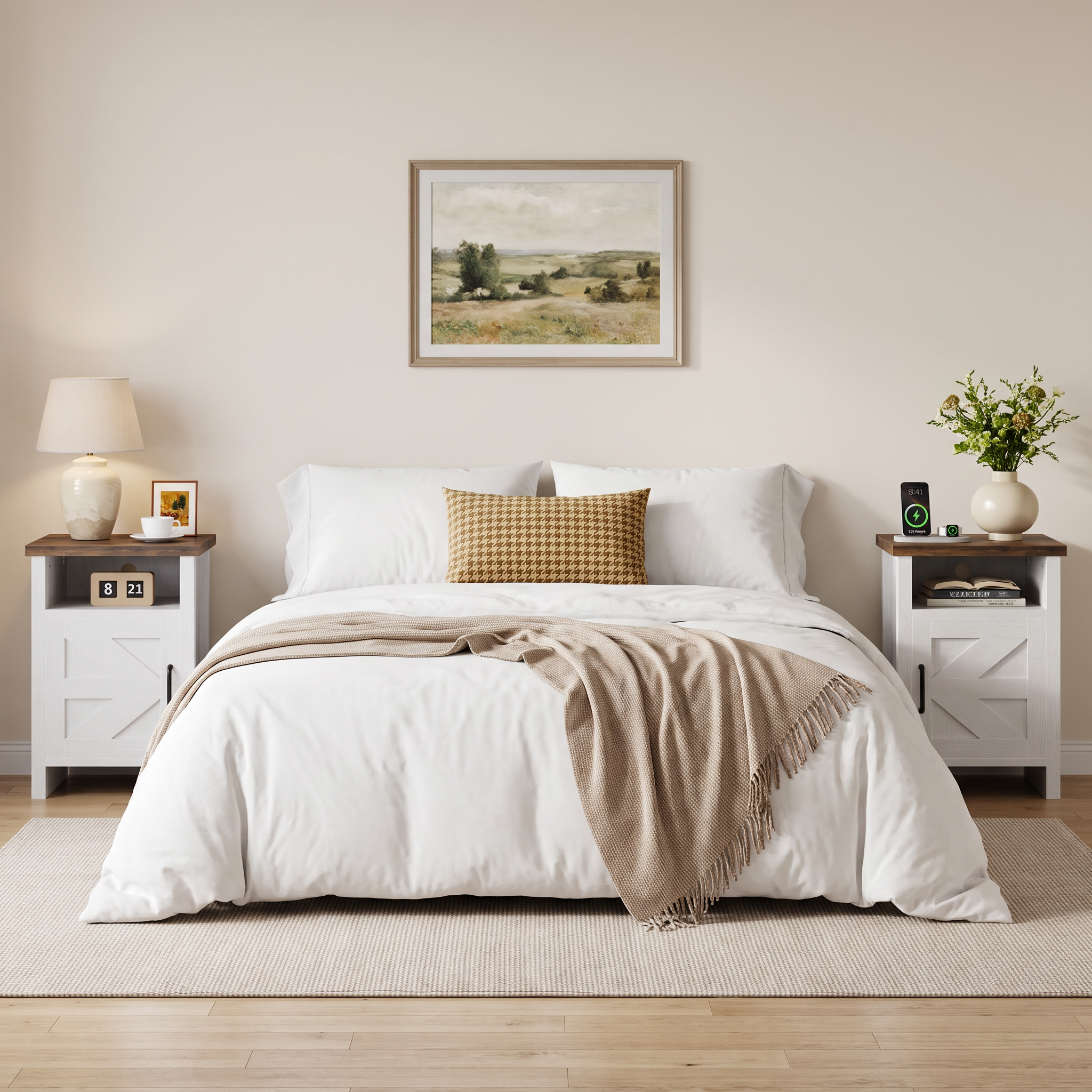 Vineego Farmhouse Nightstand Set of 2, White photo 2