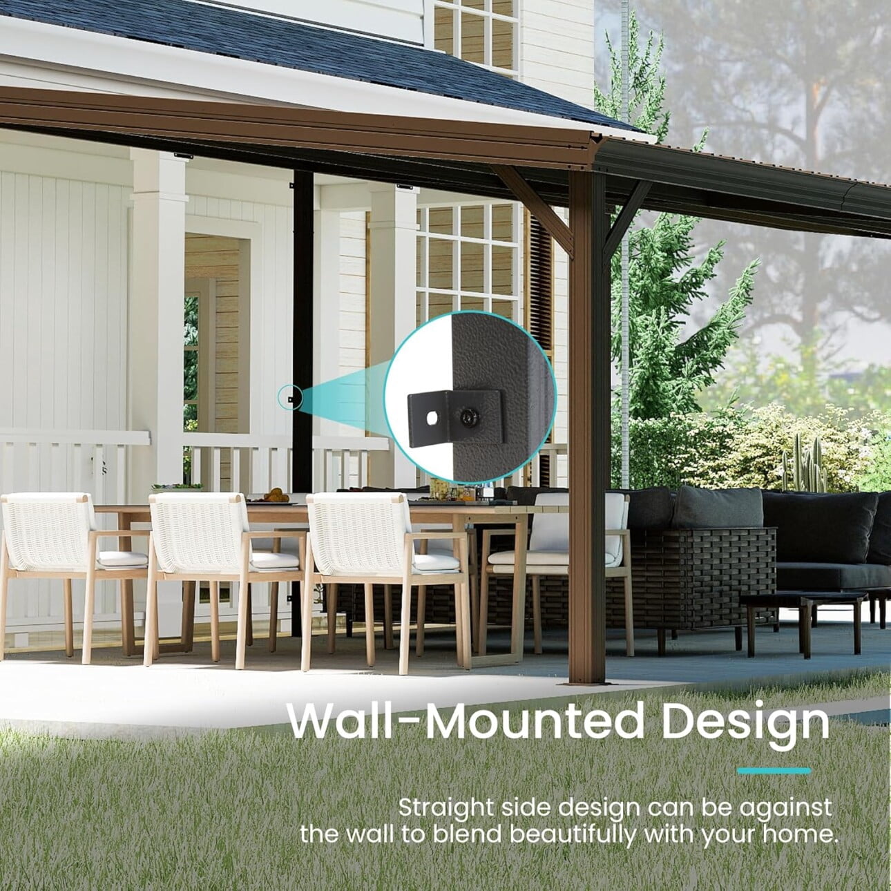 12x20FT Lean to Gazebo, Wall Mounted Gazebos Pergola with Drainage System, Upgraded Heavy Duty Awnings with Sloping Roof, Hardtop Patio Shelter for Deck, Porch, Backyard, Brown