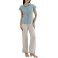 thumbnail image 2 of INSPIRE CHIC Cotton Linen Shirts for Women Button Down Short Sleeve Shirt Summer Casual Beach Blouses Tops S Light Blue, 2 of 6