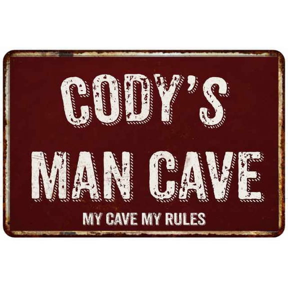 CODY'S Man Cave Red Grunge Sign 8 x 12 High Gloss Metal Sign 208120003046