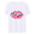 thumbnail image 5 of Lovskoo Short Sleeve Shirts for Women Trendy Summer Tops Floral Printed for Adult Round Neck Valentine's Day Casual Blouse T-shirts Shirt White, 5 of 5