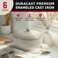 thumbnail image 2 of Mueller 6qt Enameled Cast Iron Dutch Oven, Heavy-Duty Casserole and Braiser Pan with Lid and Knob, Oven-Safe up to 500° F & Across All Cooktops, White, 2 of 6