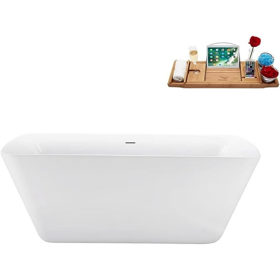 59" Streamline N3700BBR Soaking Freestanding Tub and Tray With Internal Drain in Brushed Brass