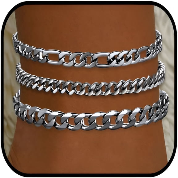DESIGNICE Silver Ankle Bracelets for Women Waterproof Stainless Steel Anklet Adjustable Layered Anklets Set Summer Beach Foot Jewelry Gift