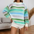 thumbnail image 5 of Women Oversized Striped Long Sleeve Sweatshirts Crewneck Knit Sweater Loose Teen Girl Pullover Top 2025 Fall Y2K Trendy Outfits (Green,Large), 5 of 8