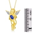 thumbnail image 3 of Rylos Yellow Gold Plated Silver Guardian Angel Necklace with 6X4MM Blue Star Sapphire & Sparkling Diamonds -  18" Chain Exquisite Birthstone Jewelry, 3 of 7