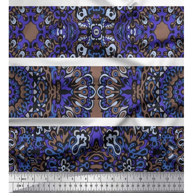 Soimoi Rayon Fabric Stripe & Mandala Kaleidoscope Print Fabric by Yard 42 Inch Wide