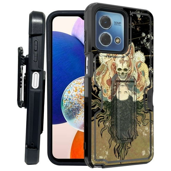 ANJ  Rugged Shockproof Kickstand Hybrid Case with Card Slot and Holster   Tempered Glass Cover for Motorola Moto G Stylus 5G (2023) - Demon Kiss