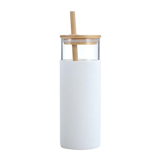 Tapa de bambú Sunnimix Taza de vidrio Tapa de bambú de borosilicato Alto para té para Llevar blanco
