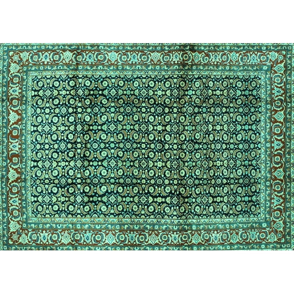 Ahgly Company Machine Washable Indoor Rectangle Persian Turquoise Blue Traditional Area Rugs, 7' x 9'