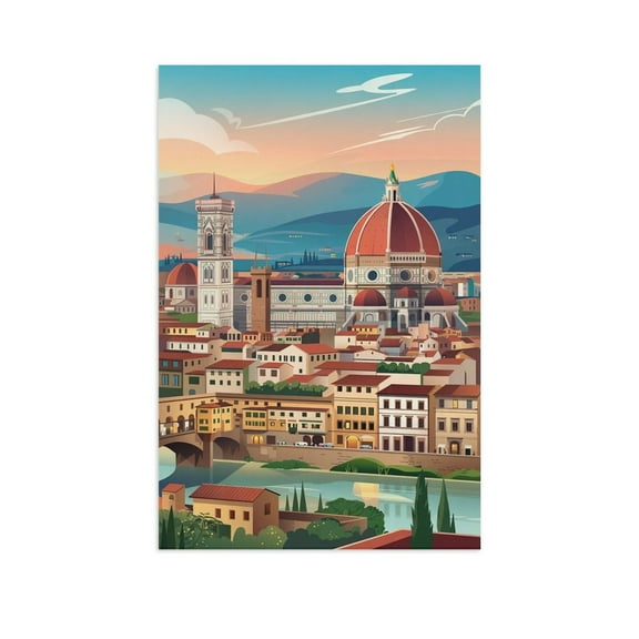 Duomo Florence Vintage Poster Retro Tuscan Travel Cityscape Artwork Canvas Poster