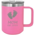 thumbnail image 1 of Mom Established EST. 2019 Baby Feet Stainless Steel Vacuum Insulated 15 Oz Engraved Travel Coffee Mug with Slider Lid, Pink, 1 of 1