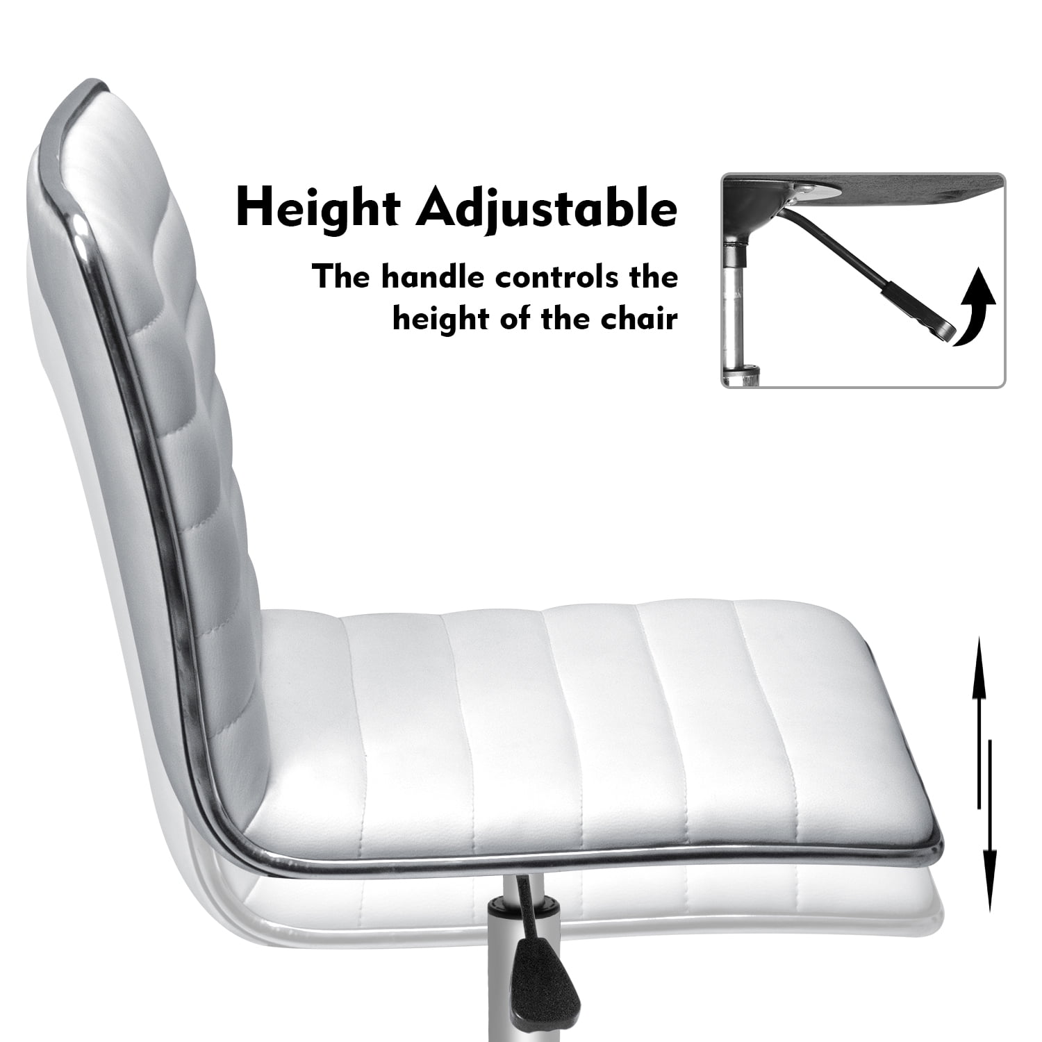 Furmax Leather Swivel Office Chair - Mid Back Vanity Chair for Makeup Desk, Armless Ribbed Task Chair with Ergonomic Support (White)