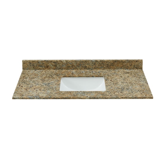 43x22 Inch Bathroom Vanity Top, Santa Cecilia Granite with Undermount Porcelain Sink, 0.75" Thick (¾") and 4" High Backsplash, Pre-Drilled 8" Widespread Faucet Holes