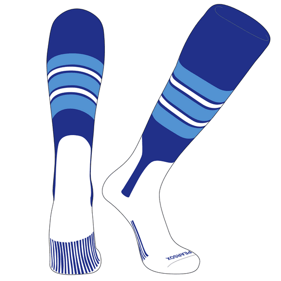 PEAR SOX OTC Baseball Softball Stirrup Socks (E, 7in) Royal, Sky Blue, White (S)