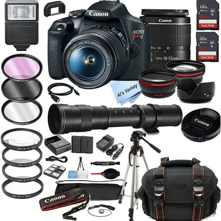 Canon EOS Rebel T7 DSLR Camera w/EF-S 18-55mm F/3.5-5.6 Zoom Lens + 420-800MM Zoom Telephoto Lens + 128GB Memory + Case + Tripod + Filters 38pc Bundle (International Version)