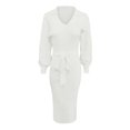 thumbnail image 5 of Gibobby Vestido de manga larga para mujer Vestido suéter de punto con cuello en V y manga larga para mujer, vestido largo Sexy ajustado con cinturón de Color sólido(Blanco,CH), 5 of 5