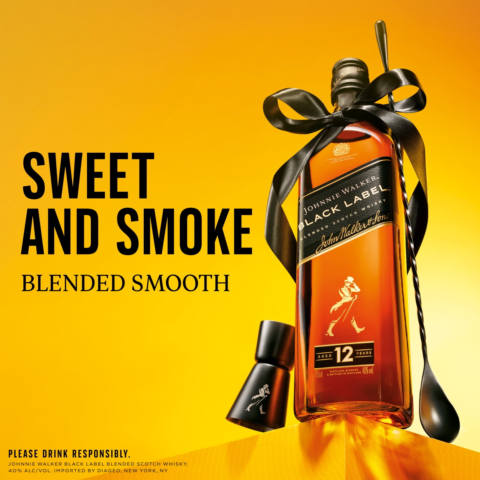 Johnnie Walker Black Label Blended Scotch Whisky, 750 mL, 40% ABV